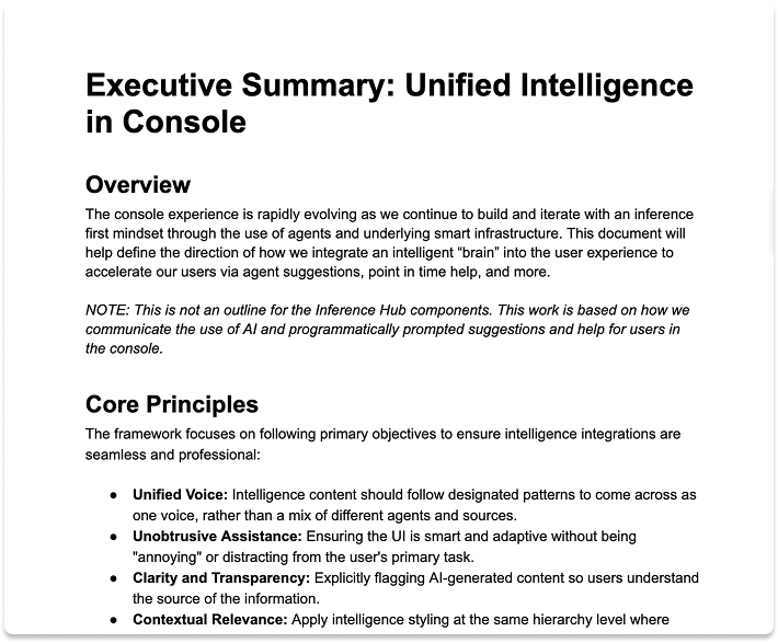 Screenshot of the AI framework document